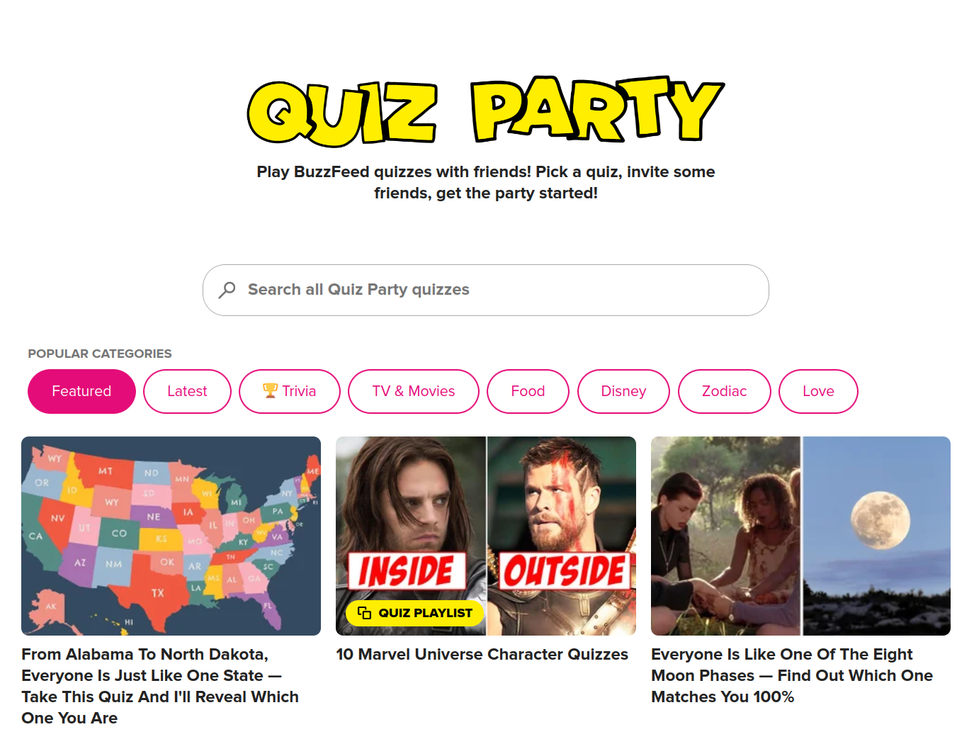 (Credit: Screenshot of Buzzfeed Quiz Party homepage)